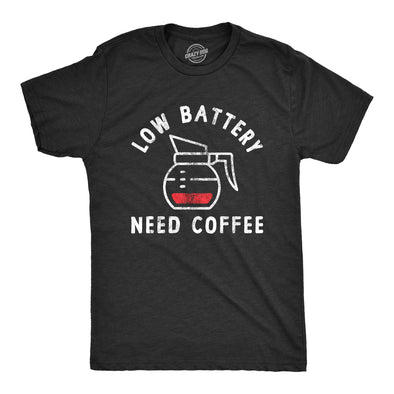 Mens Low Battery Need Coffee T Shirt Funny Sarcastic Low Power Bar Tee For Guys