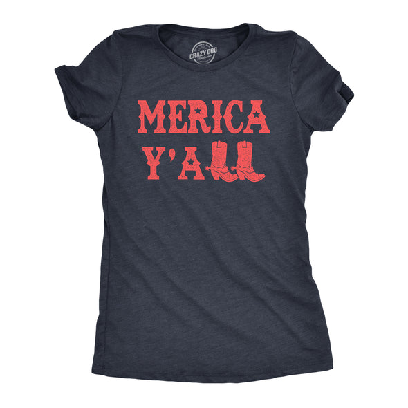 Womens Merica Yall T Shirt Funny Cool Fourth Of July Party Patriotic Cowboy Tee For Ladies
