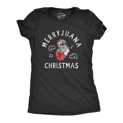 Womens Merryjuana Christmas T Shirt Funny Xmas Party 420 Santa Joint Tee For Ladies