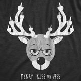 Mens Merry Kiss My Ass T Shirt Funny Offensive Rude Xmas Reindeer Middle Finger Tee For Guys