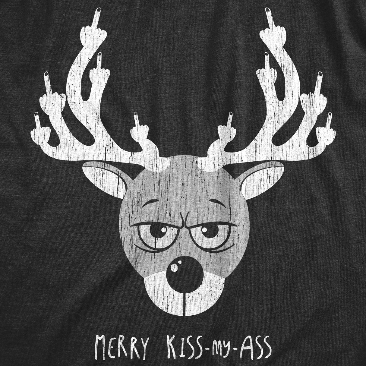 Womens Merry Kiss My Ass T Shirt Funny Offensive Rude Xmas Reindeer Middle Finger Tee For Ladies