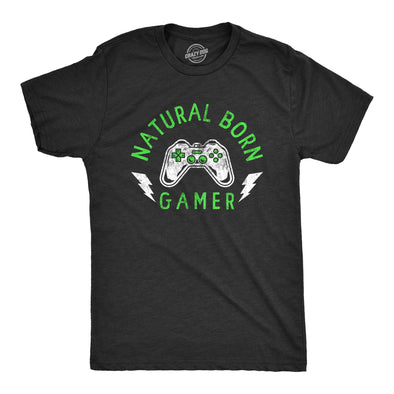 Mens Natural Born Gamer T Shirt Funny Video Game Lovers Controller Tee For Guys