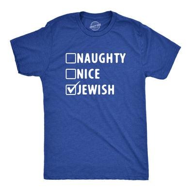 Mens Naughty Nice Jewish List T Shirt Funny Xmas Santas Checklist Religion Tee For Guys