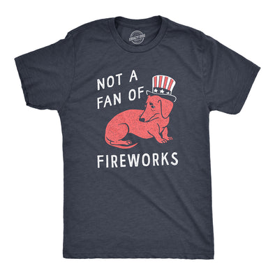 Mens Not A Fan Of Fireworks T Shirt Funny Fourth Of July Scared Puppy Tee For Guys
