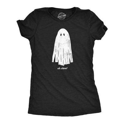 Womens Oh Sheet T Shirt Funny Spooky Halloween Party Ghost Bedsheet Joke Tee For Ladies