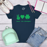 Womens Peace Love Shenanigans T Shirt Funny Novelty Patty Saint Patricks Day Tee