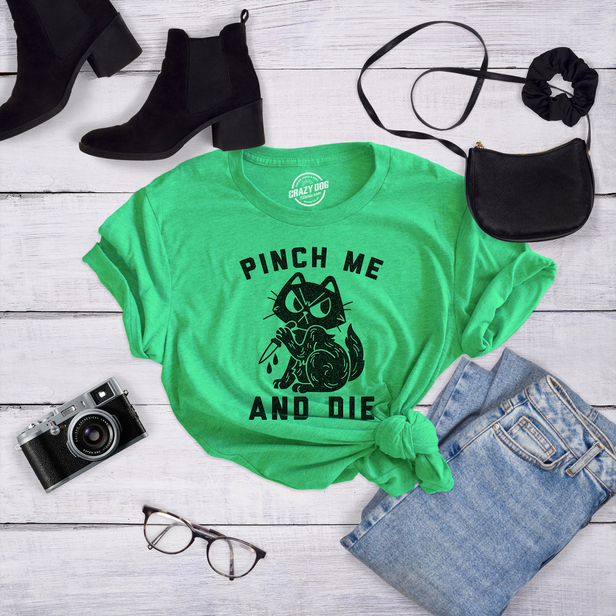 Womens Pinch Me And Die T Shirt Funny Cat Saint Patricks Day T Shirt Sarcastic