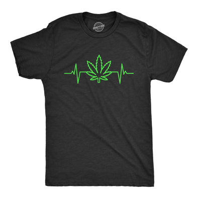 Mens Pot Leaf Heart Beat T Shirt Funny Cool Pulse Monitor 420 Weed Tee For Guys