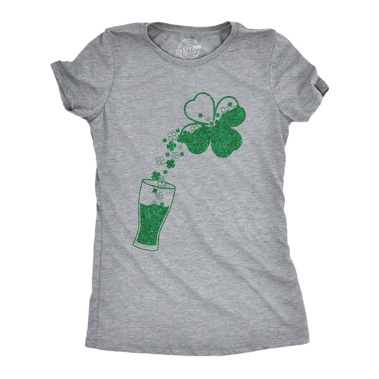 Womens Pouring Glitter Shamrock T Shirt Funny Cool St Paddys Day Parade Drinking Tee For Ladies