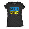 Womens Puck Futin T Shirt Cool Ukrainian Flag Support Anti-Putin Graphic Tee For Ladies