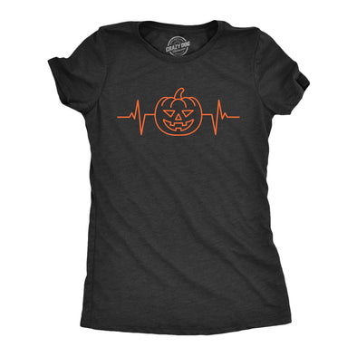 Womens Pumkpin Heart Beat T Shirt Funny Cool Halloween Jack O Lantern Pulse Tee For Ladies