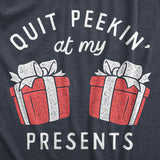 Womens Quit Peekin At My Presents T Shirt Funny Xmas Gift Boobs Joke Tee For Ladies