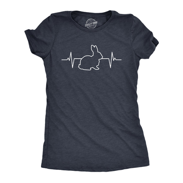 Womens Rabbit Heart Beat T Shirt Funny Cool Easter Bunny Pulse Monitor Tee For Ladies