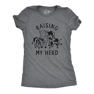 Womens Raising My Herd T Shirt Funny Cute Mother Cow Calf Tee For Ladies