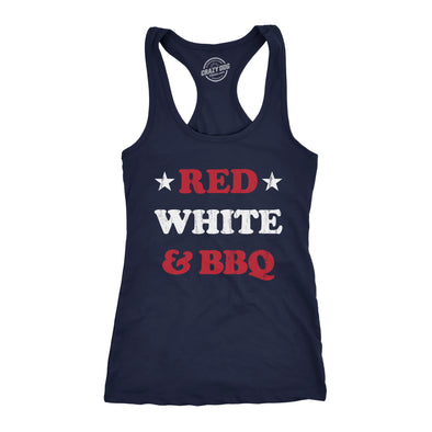 Womens Red White And BBQ Fitness Tank Funny Patriotic Barbecue Text Shirt For Ladies
