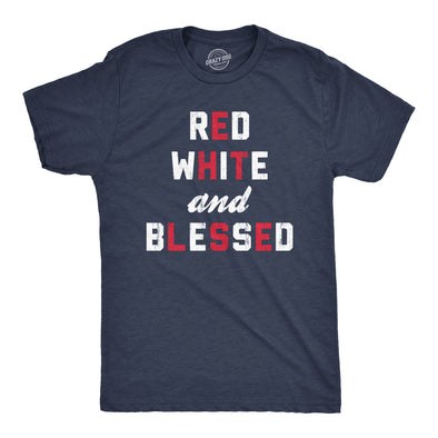 Mens Red White And Blessed T Shirt Funny Fourth Of July Party Text Tee For Guys
