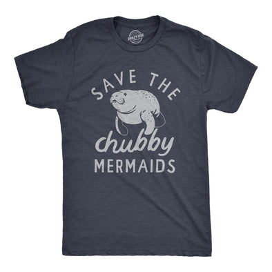 Mens Save The Chubby Mermaids T Shirt Funny Cute Manitee Preservation Tee For Guys