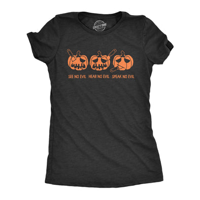 Womens See No Evil Hear No Evil Speak No Evil T Shirt Funny Halloween Three Wise Pumpkins Tee For Ladies