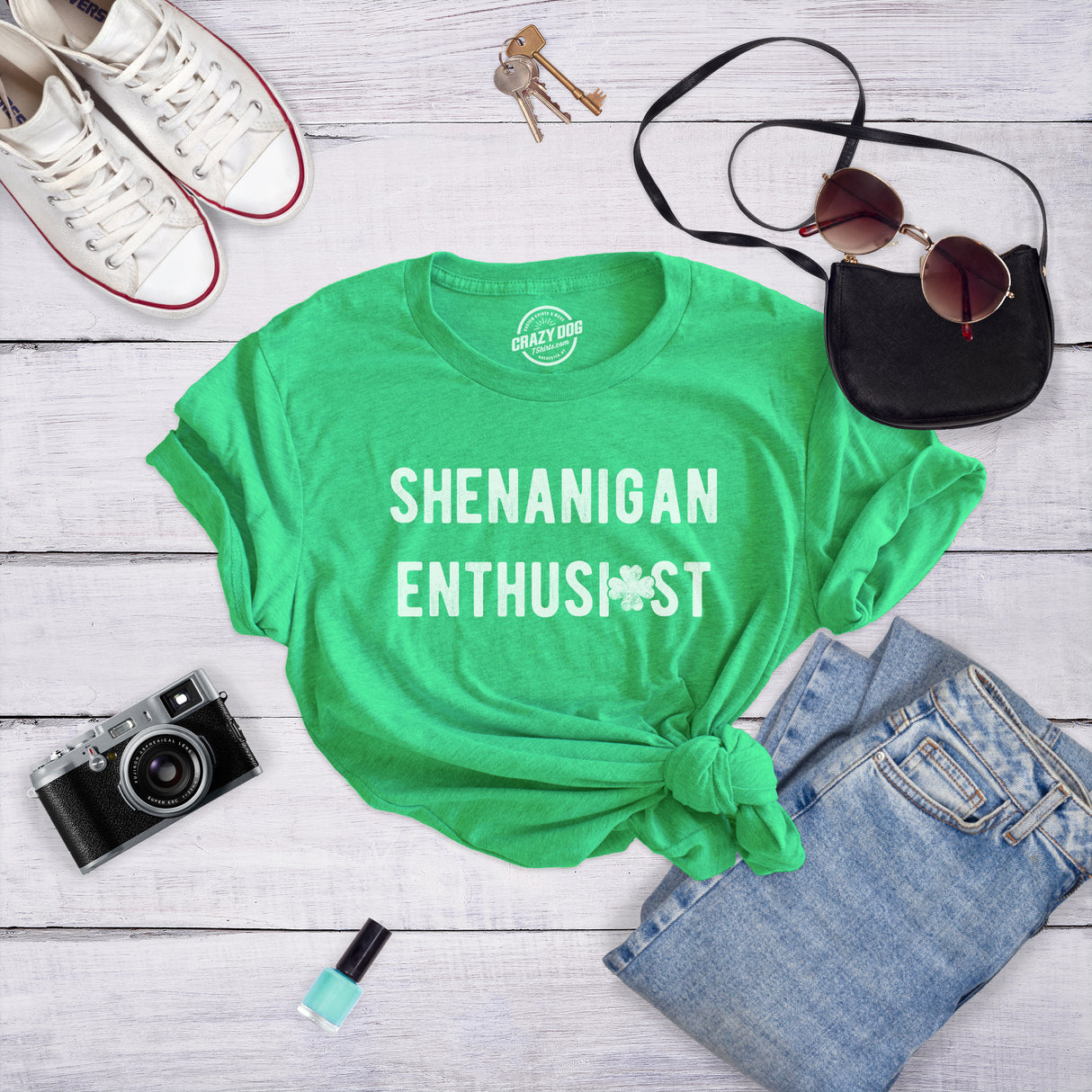 Womens Shenanigan Enthusiast Tshirt Funny St Patricks Day Party Novelty Tee