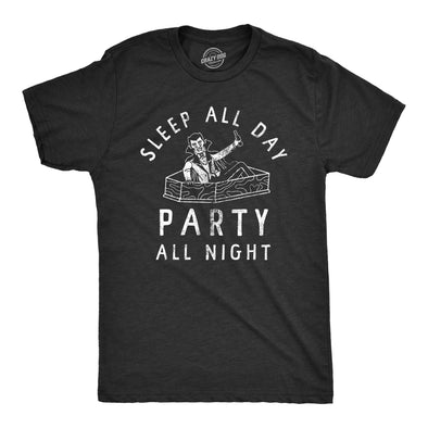 Mens Sleep All Day Party All Night T Shirt Funny Halloween Vampire Partying Tee For Guys