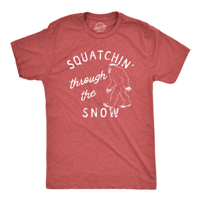 Mens Squatchin Through The Snow T Shirt Funny Xmas Bigfoot Sasquatch Tee For Guys