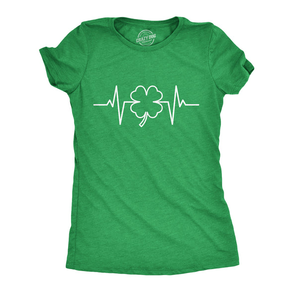 Womens Saint Patrick's Heart Beat Tshirt Funny Pulse Monitor Line Clover St. Paddy's Day Parade Novelty Tee For Ladies
