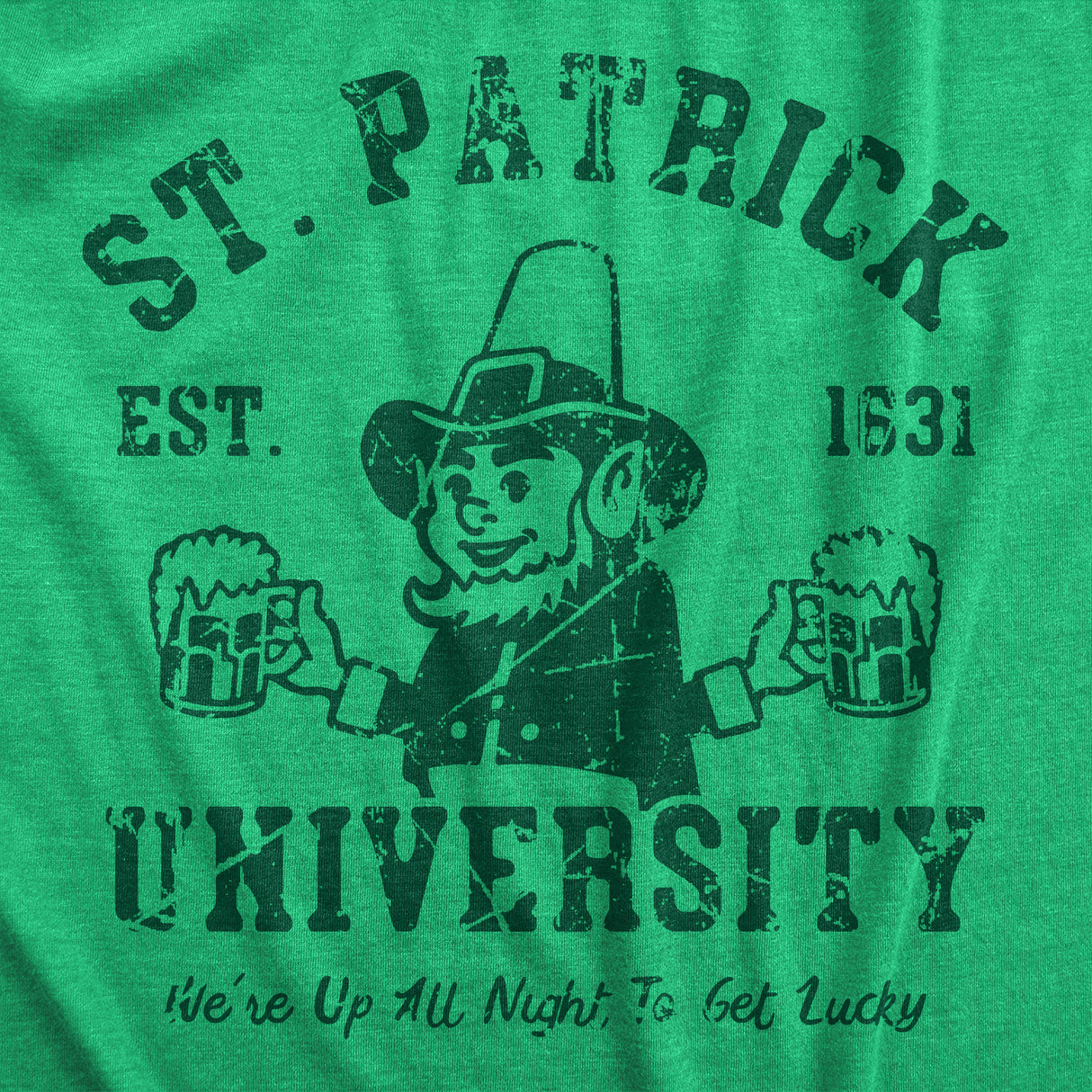Mens St Patrick University T Shirt Funny Saint Paddys Day College Tee for Guys