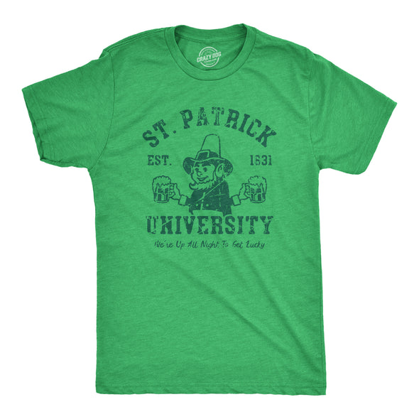 Mens St Patrick University T Shirt Funny Saint Paddys Day College Tee For Guys