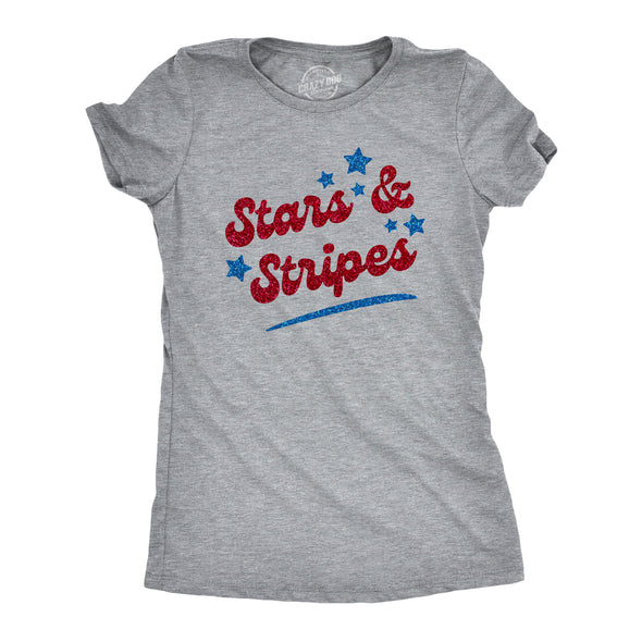 Womens Stars And Stripes Glitter T Shirt Funny Cool Fourth Of July Party Patriotic Tee For Ladies
