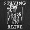 Mens Staying Alive T Shirt Funny Skeleton Coffee Lover Addict Tee For Guys