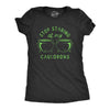 Womens Stop Staring At My Cauldrons T Shirt Funny Halloween Witch Boob Joke Tee For Ladies