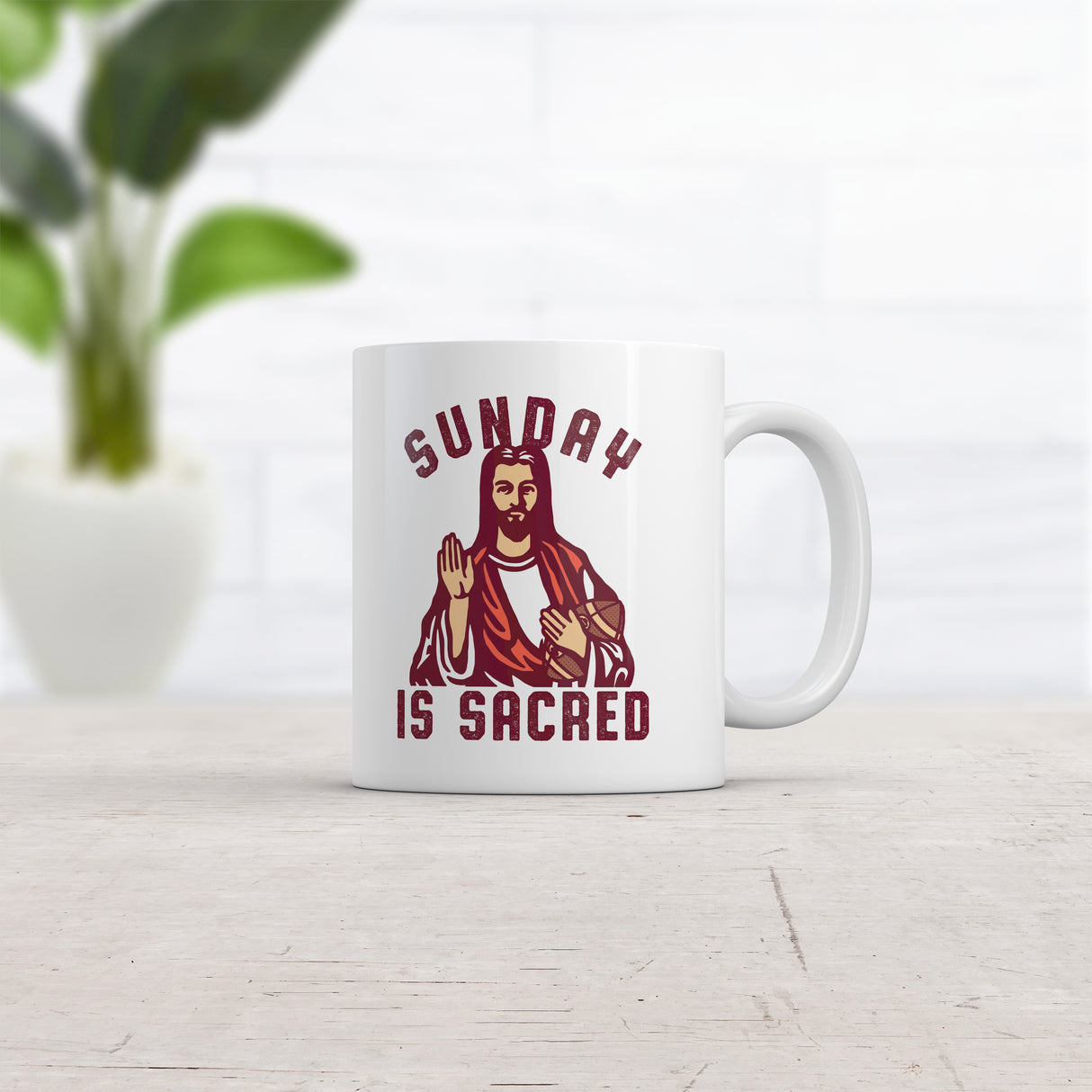 Sunday Is Sacred Mug Funny Football Jesus Graphic Novelty Coffee Cup -11oz