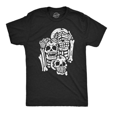 Mens Three Wise Skeletons T Shirt Funny Spooky Halloween Party Joke Tee For Guys