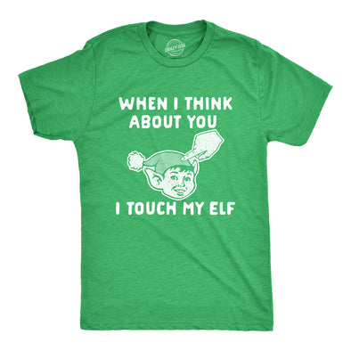 Mens When I Think About You I Touch My Elf Tshirt Funny Christmas Party Xmas Tee For Men