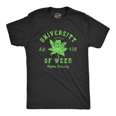 Mens University Of Weed T Shirt Funny 420 Weed Leaf College Tee For Guys