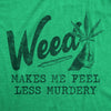 Womens Weed Makes Me Feel Less Murdery T Shirt Funny 420 Pothead Graphic Novelty Tee
