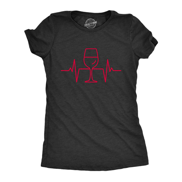 Womens Wine Glass Heart Beat T Shirt Funny Cool Alcohol Drinking Pulse Tee For Ladies