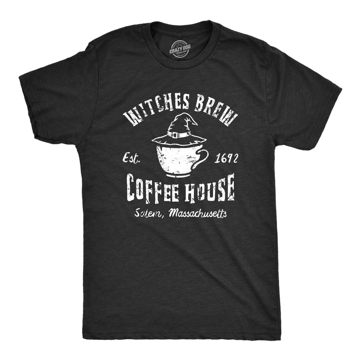 Mens Witches Brew Coffee House T Shirt Funny Halloween Party Witch Cafe Tee For Guys