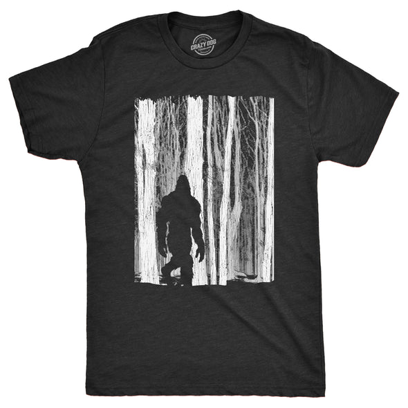 Mens Bigfoot In The Forest T Shirt Funny Sasquatch Outdoors Wild Joke Tee For Guys