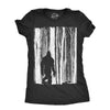 Womens Bigfoot In The Forest T Shirt Funny Sasquatch Outdoors Wild Joke Tee For Ladies