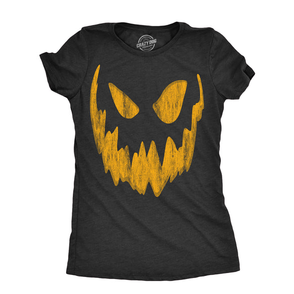 Womens Pumpkin Face T Shirts Funny Halloween Jack O Lantern Spooky Smile Tees For Ladies