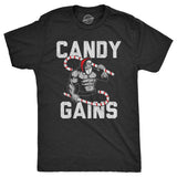 Mens Candy Gains T Shirt Funny Xmas Buff Ripped Santa Claus Workout Joke Tee For Guys