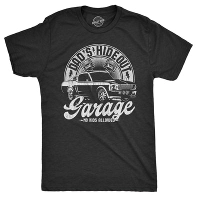Mens Dads Hideout Garage T Shirt Funny Fathers Day Gift Car Guy Mechanic Tee For Guys