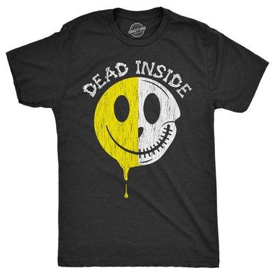 Mens Dead Inside T Shirt Funny Creepy Skeleton Smile Face Joke Tee For Guys