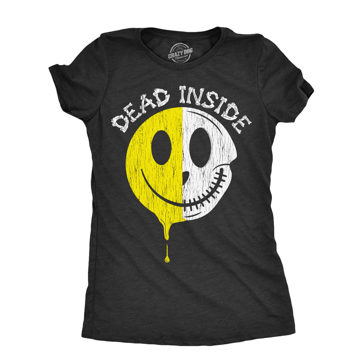 Womens Dead Inside T Shirt Funny Creepy Skeleton Smile Face Joke Tee For Ladies