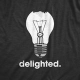 Mens Delighted T Shirt Funny Broken Smashed Light Bulb Joke Tee For Guys