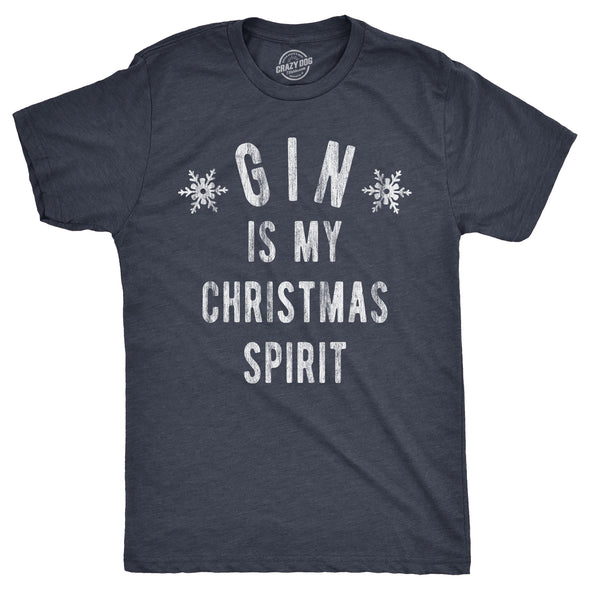 Mens Gin Is My Christmas Spirit T Shirt Funny Xmas Holiday Booze Drinking Lovers Tee For Guys