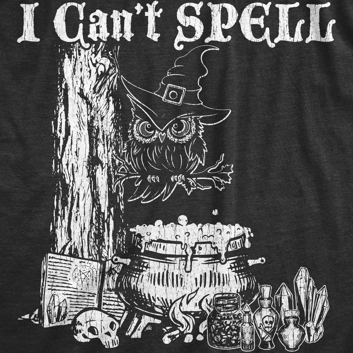 Mens I Cant Spell T Shirt Funny Halloween Witch Owl Spelling Joke Tee For Guys