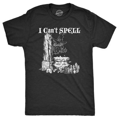 Mens I Cant Spell T Shirt Funny Halloween Witch Owl Spelling Joke Tee For Guys