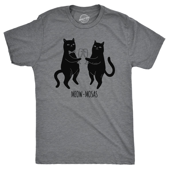 Mens Meow Mosas T Shirt Funny Drinking Party Cat Brunch Lovers Tee For Guys